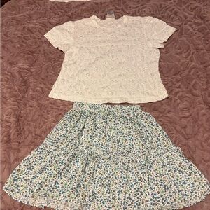 Floral Skirt and White Lace Top Set/ Teen or Petite woman
